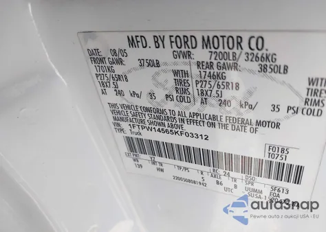 2005 Ford F-150 Fx4/Lariat/Xlt z USA, uszkodzony, nr VIN 1FTPW14565KF03312